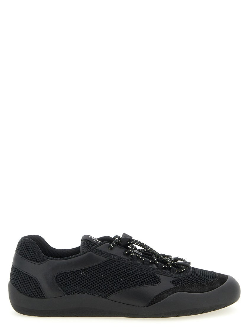 Prada Breathable Mesh Sneakers With Leather And Suede Accents