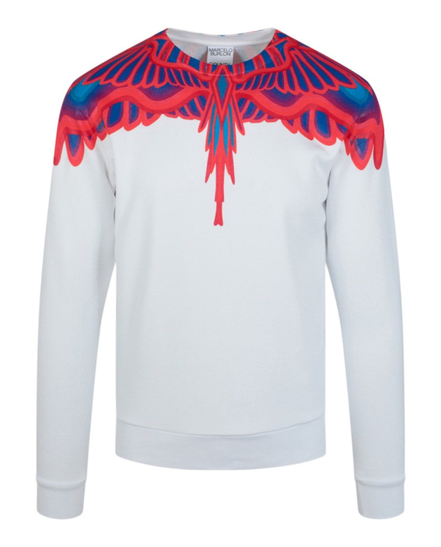 Marcelo Burlon Curved Wings Print Cotton Crewneck Sweatshirt