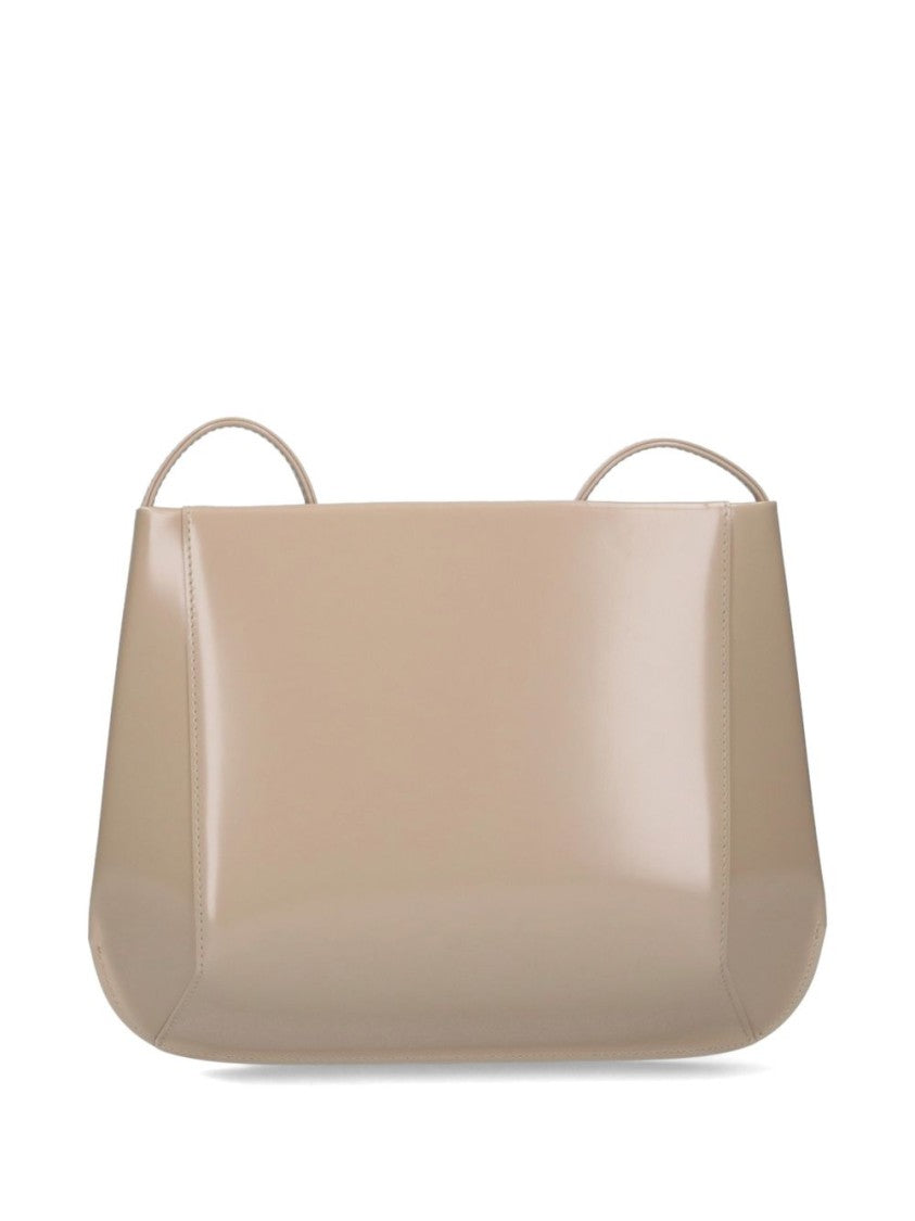 Fane Beige Loge Leather Structured Shoulder Bag