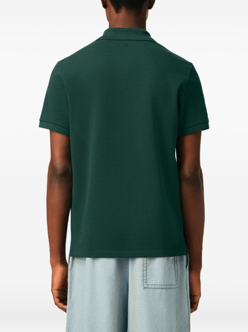 Ami Paris Minimalist Green Polo Shirt With Classic Collar