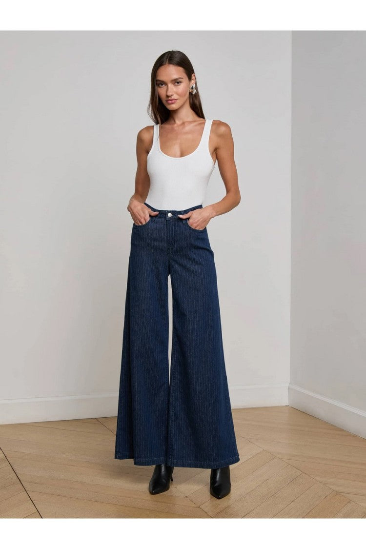 L'agence Black Cotton-Blend Wide-Leg Pants