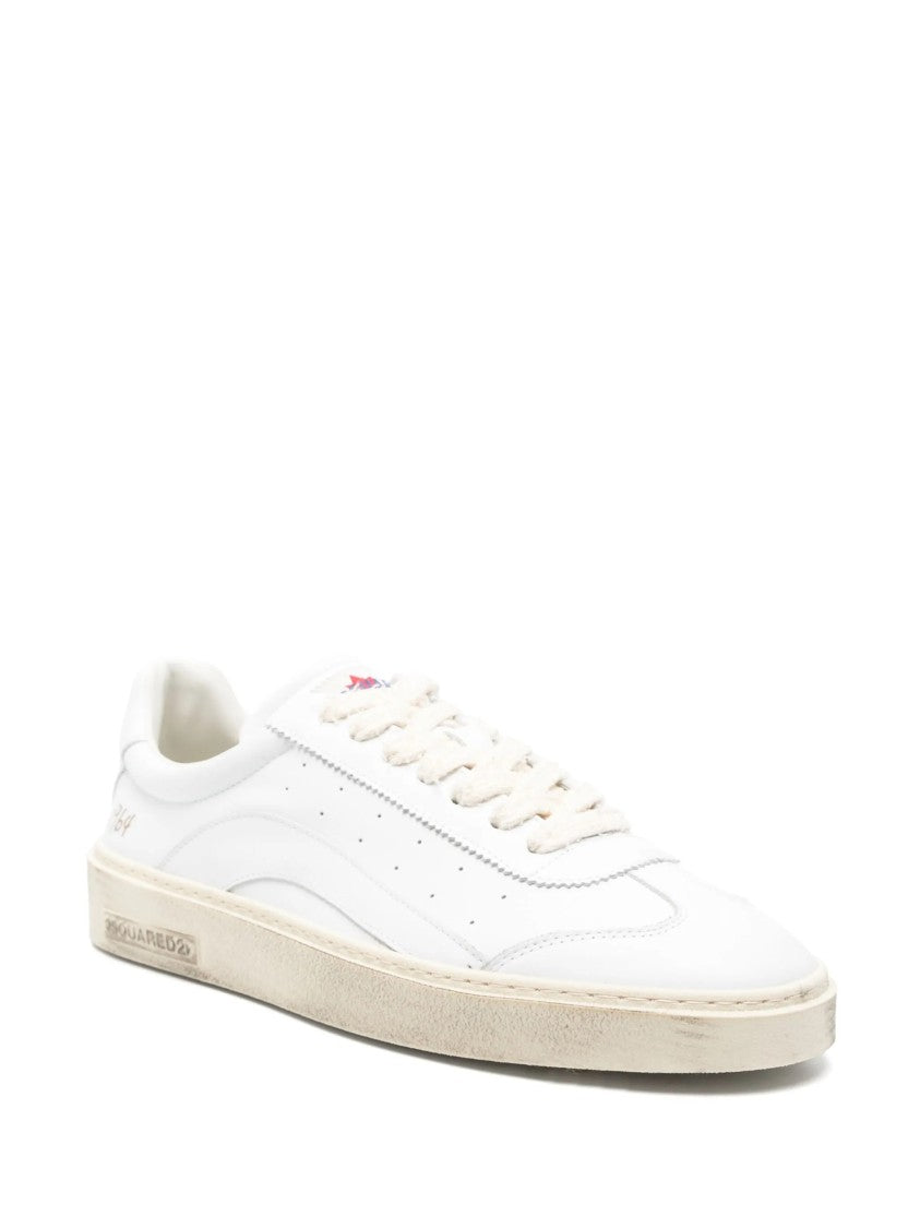 Dsquared2 White Smooth Leather Gold Detail Sneakers
