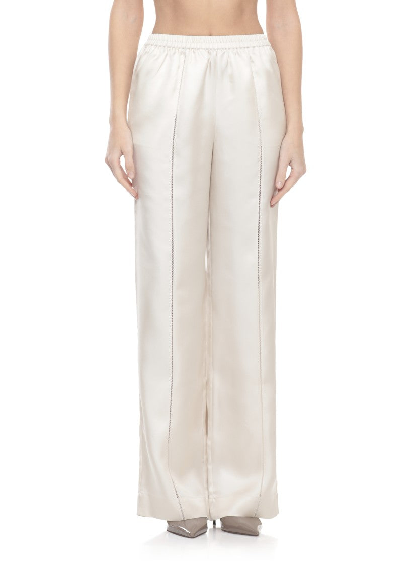Loulou De Saison Ivory Lars Embroidered Silk Straight-Leg Pants