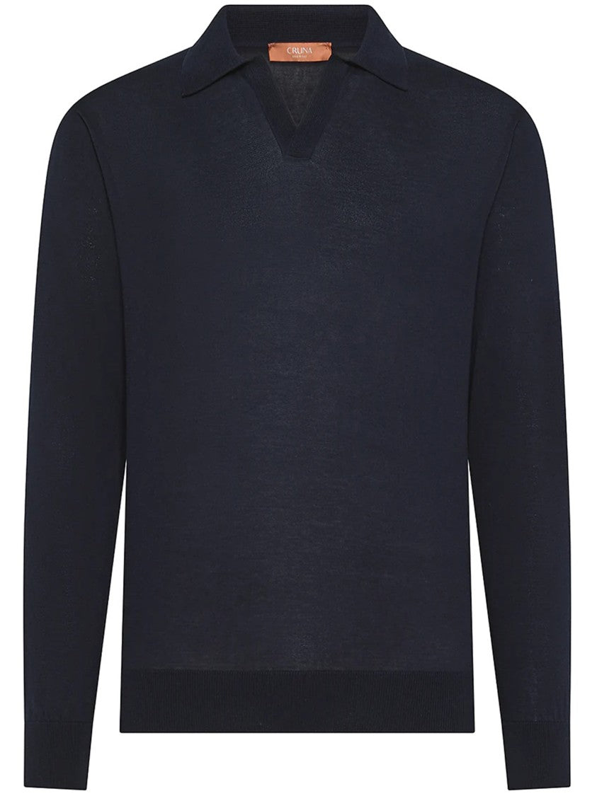 Cruna Long-Sleeve Deep V-Neck Ribbed Polo