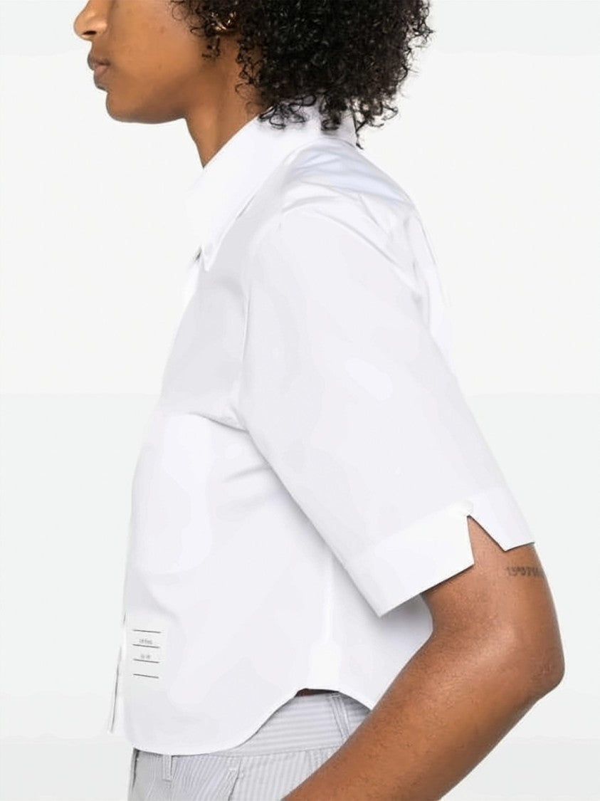 Thom Browne Cropped Short Sleeve Oxford Shirt With Classic Collar
