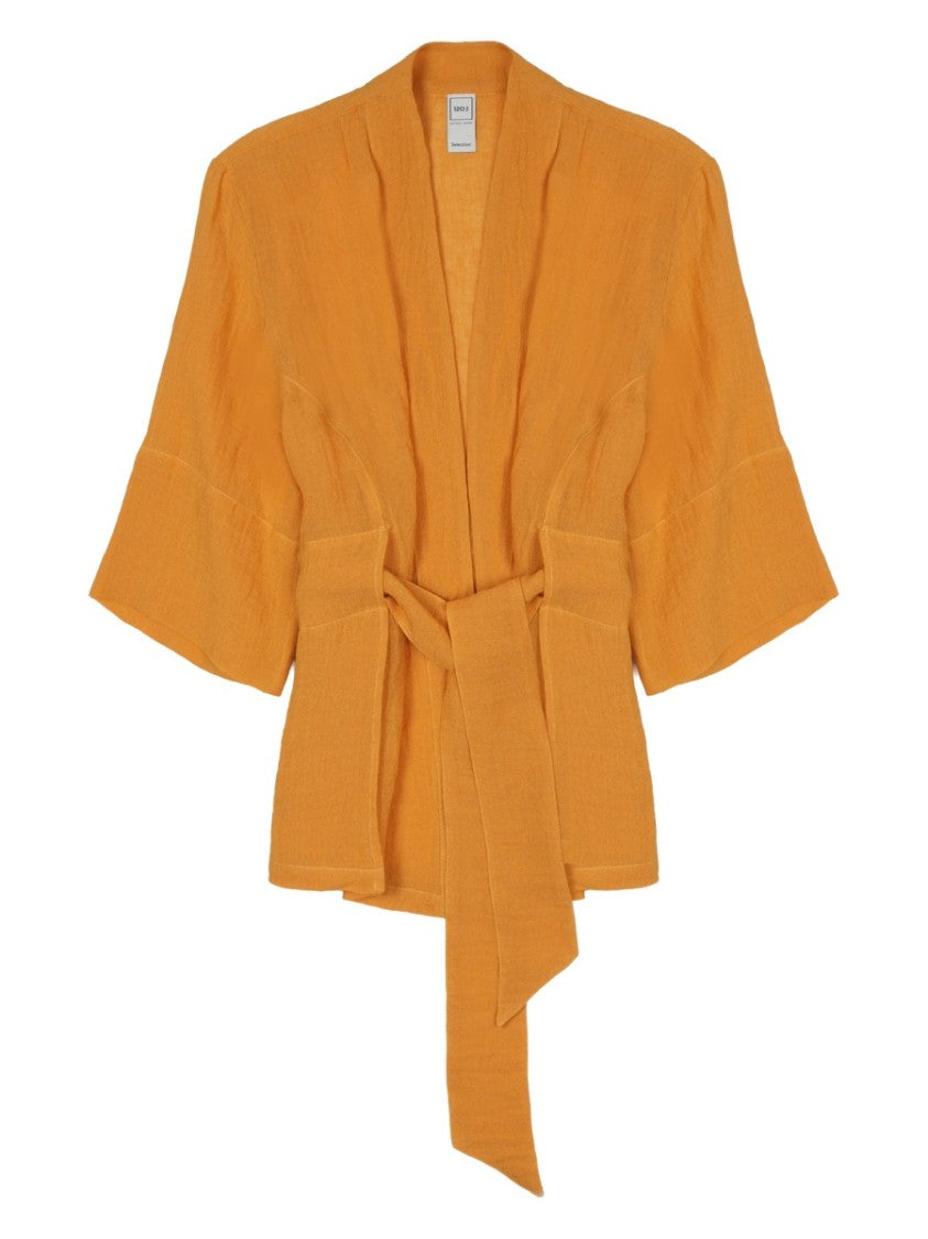 120% Lino Linen Blend V-Neck Belted Jacket
