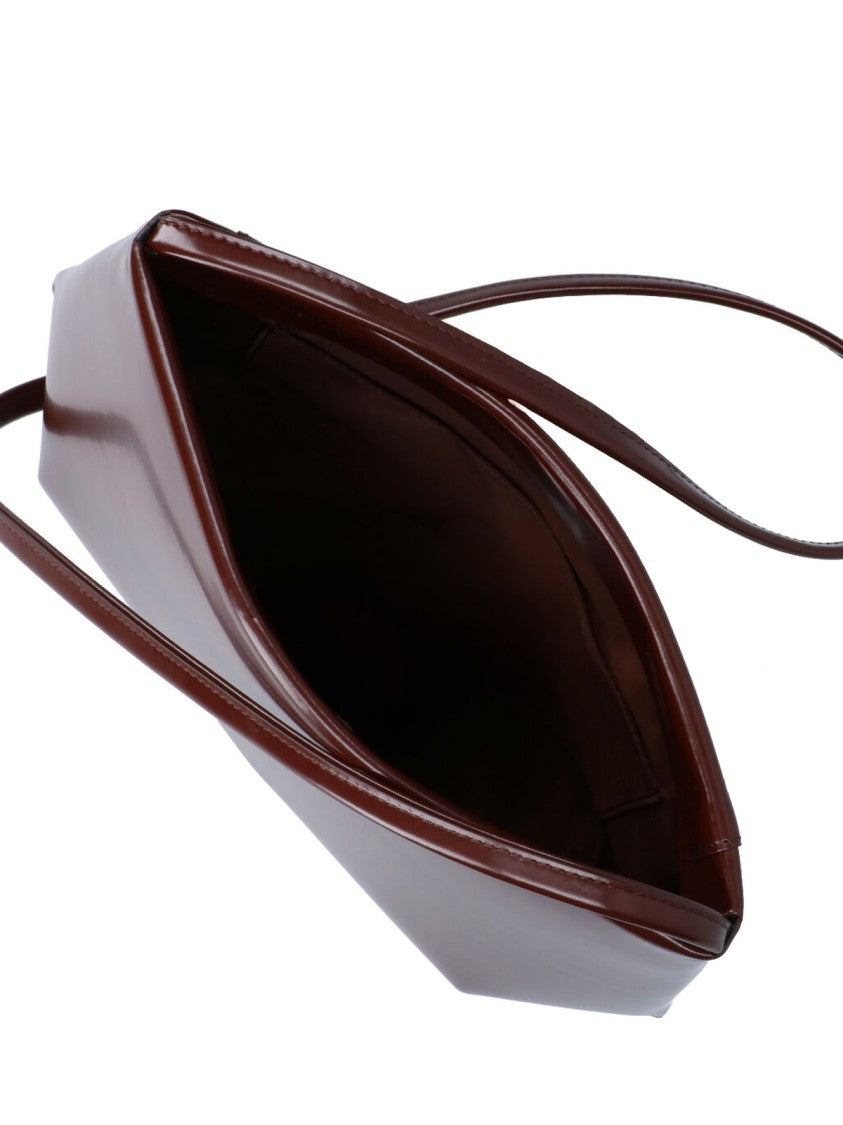 Fane Glossy Brown Loge Leather Shoulder Bag
