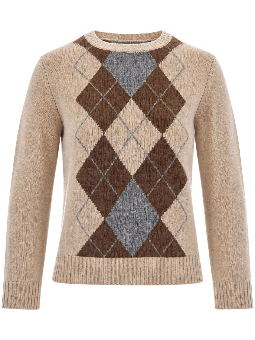 Max Mara Argyle Intarsia Knit Crewneck Sweater