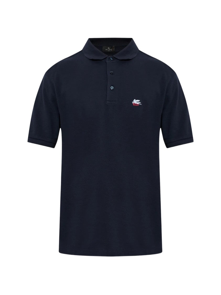 Etro Short-Sleeve Polo With Embroidered Logo And Textured Finish