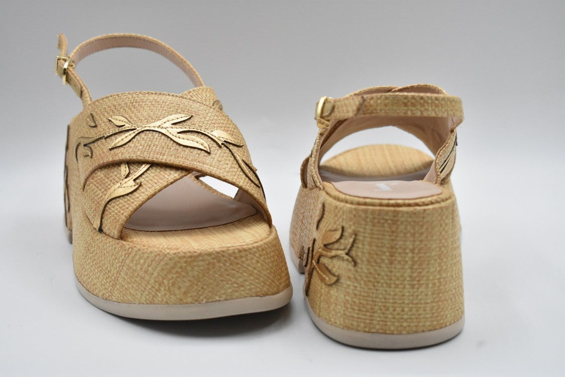 Jeannot Wedge Sandals With Textured Surface And Leaf Embellishments