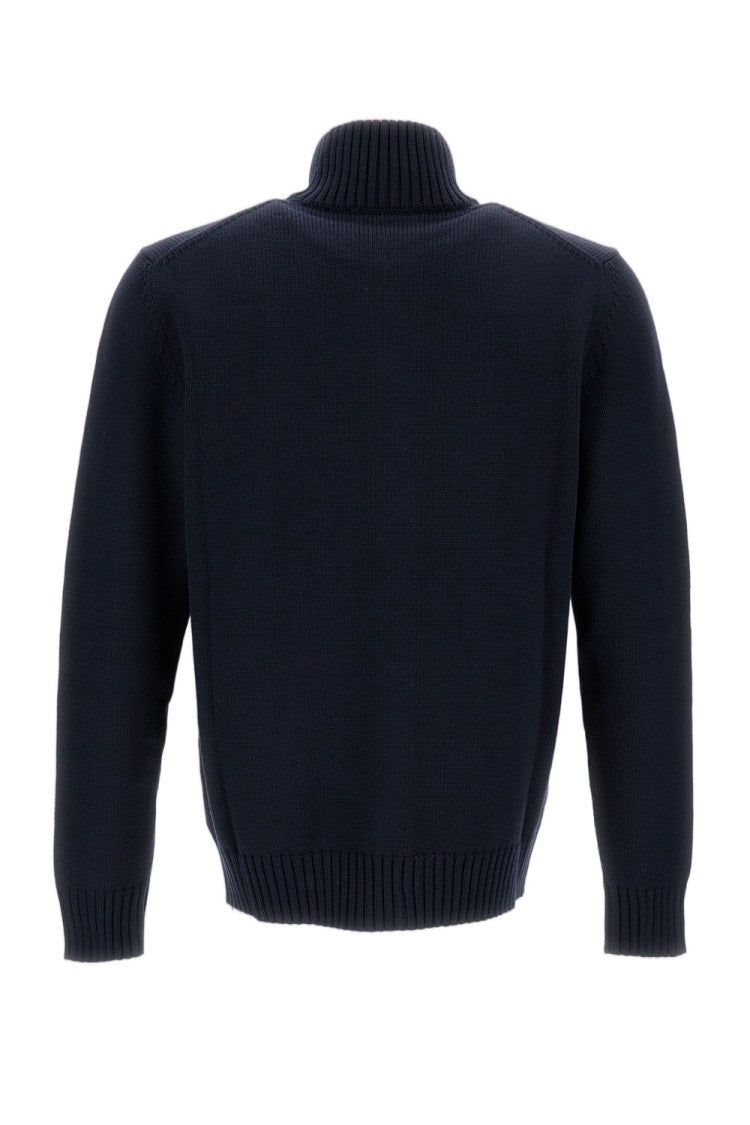 Zanone Oversized Blue Cardigan With High Ribbed Collar And Button Closure