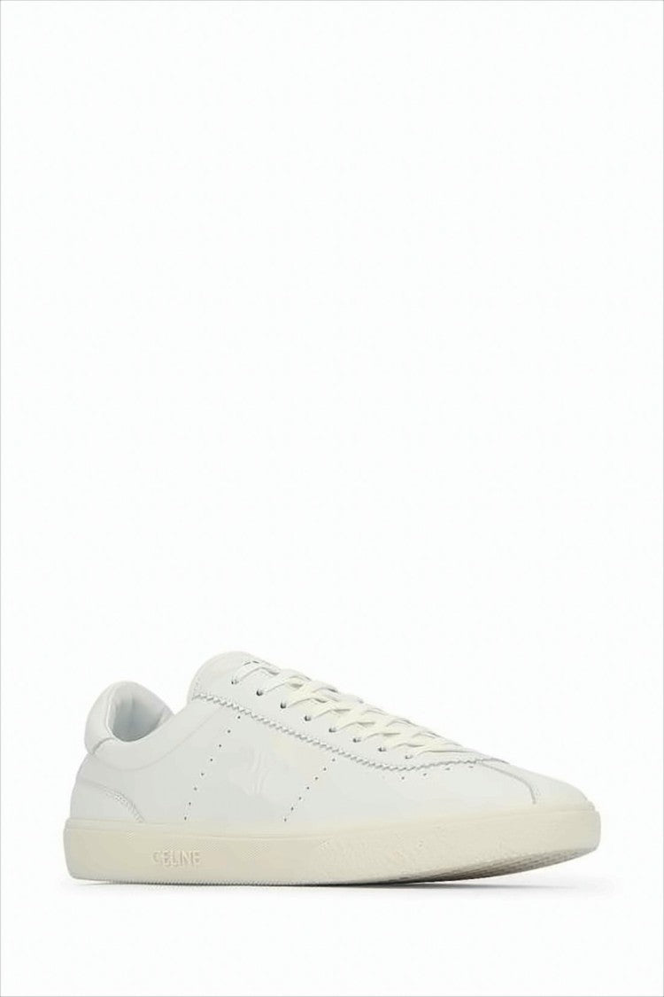 Celine Minimalist White Leather Sneakers With Textured Rubber Sole