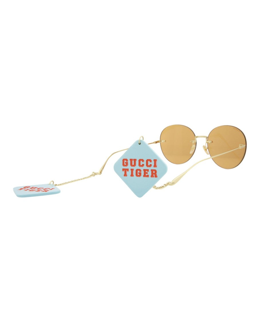 Gucci Round-Frame Metal Sunglasses With Removable Danglers