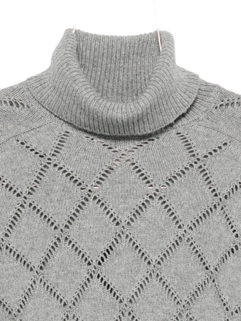 Semi Couture Cropped Knit Sweater With Diamond-Patterned Openwork Design