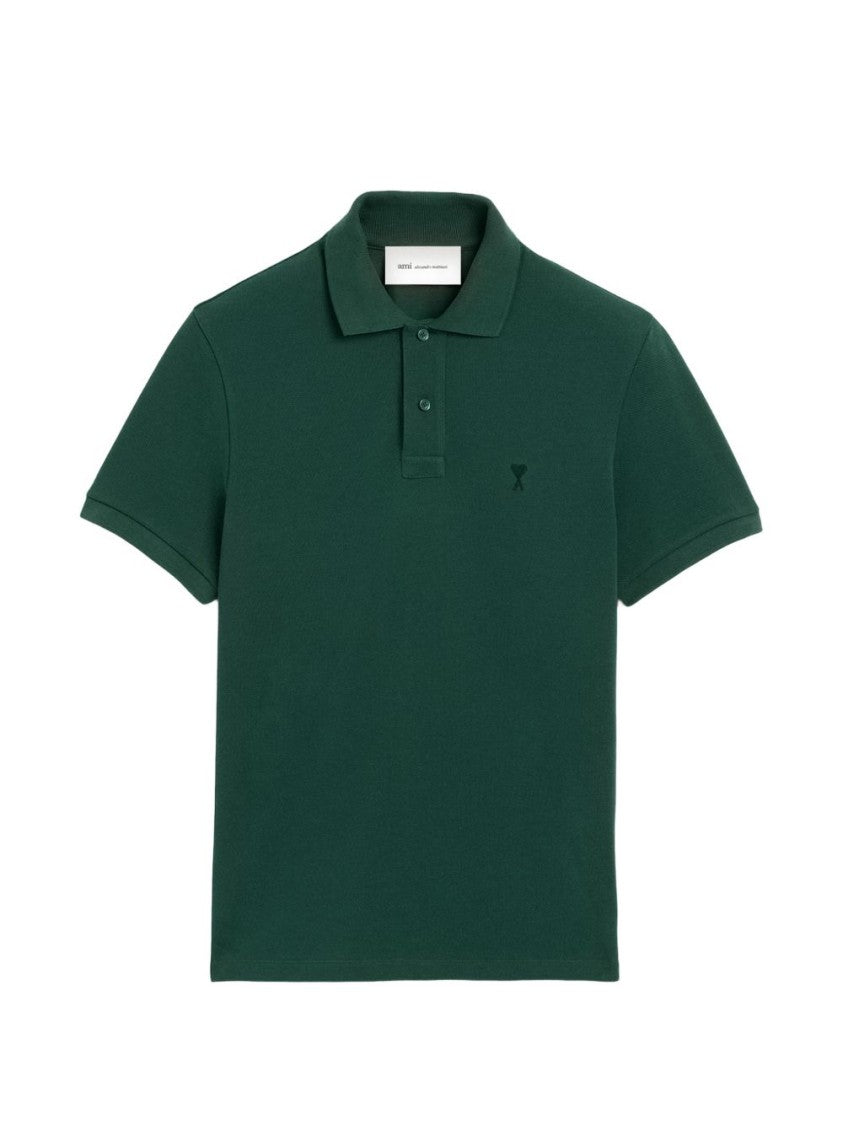 Ami Paris Minimalist Green Polo Shirt With Classic Collar
