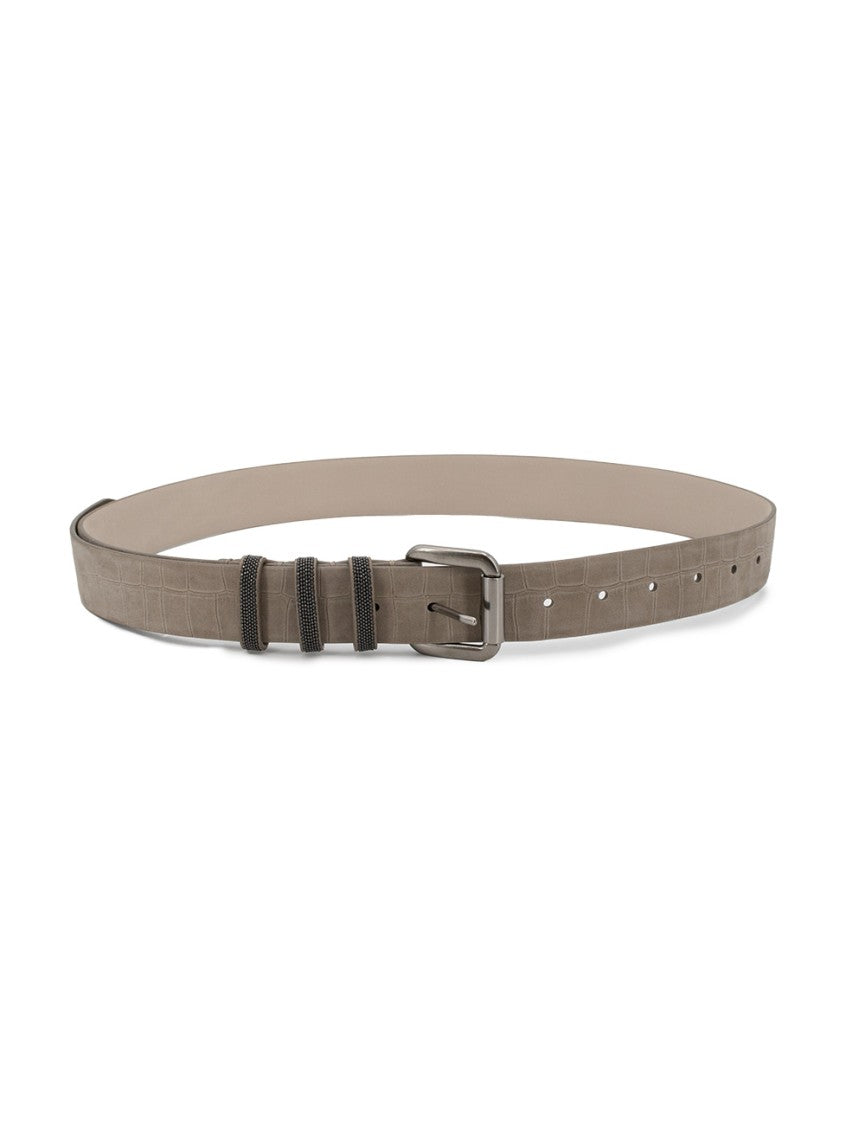 Brunello Cucinelli Textured Crocodile Pattern Leather Belt