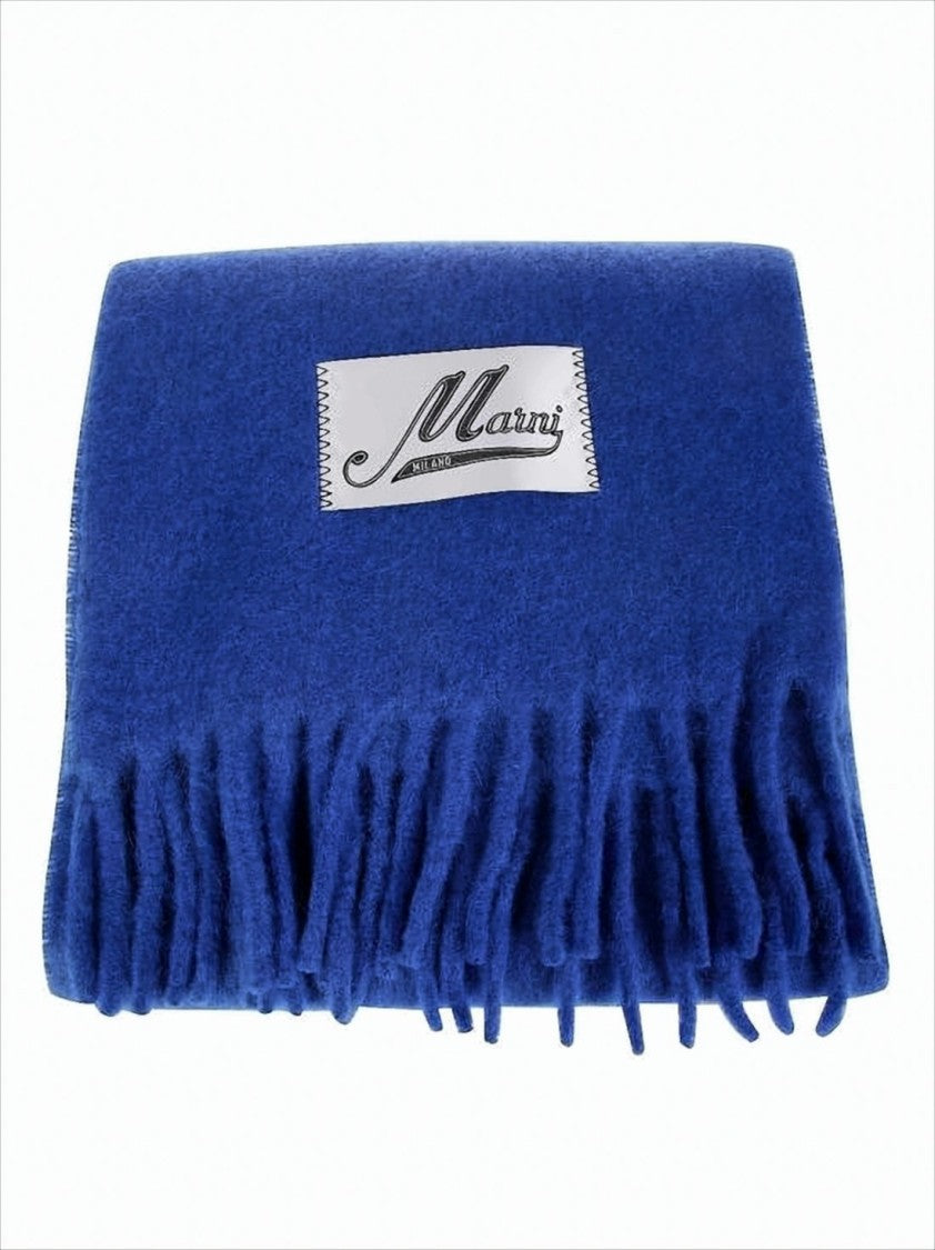 Marni Fringed Deep Blue Alpaca-Blend Scarf