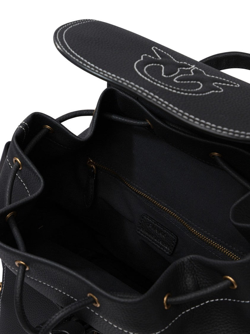 Pinko Multi-Pocket Leather Backpack With Flap Closure