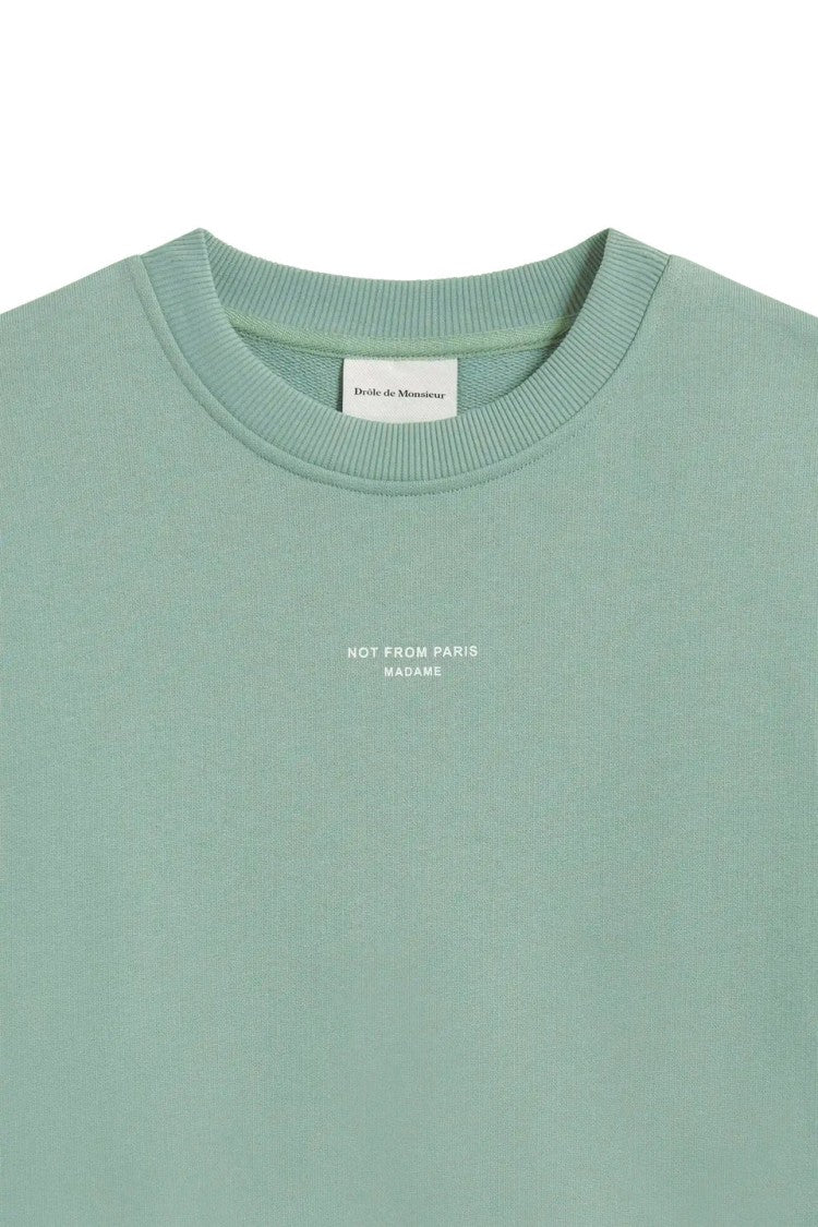 Drôle De Monsieur Water Green Embroidered Slogan French Terry Cotton Sweatshirt