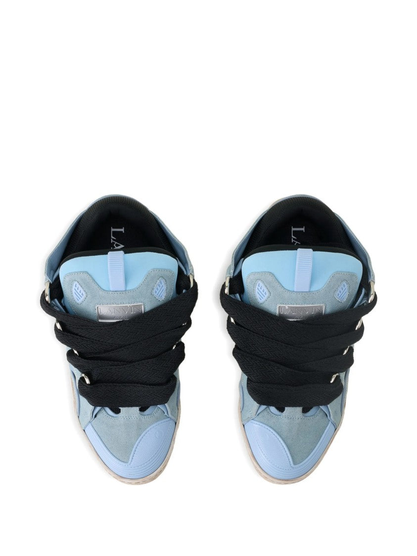 Lanvin Blue Curb Cut-Out Suede Sneakers