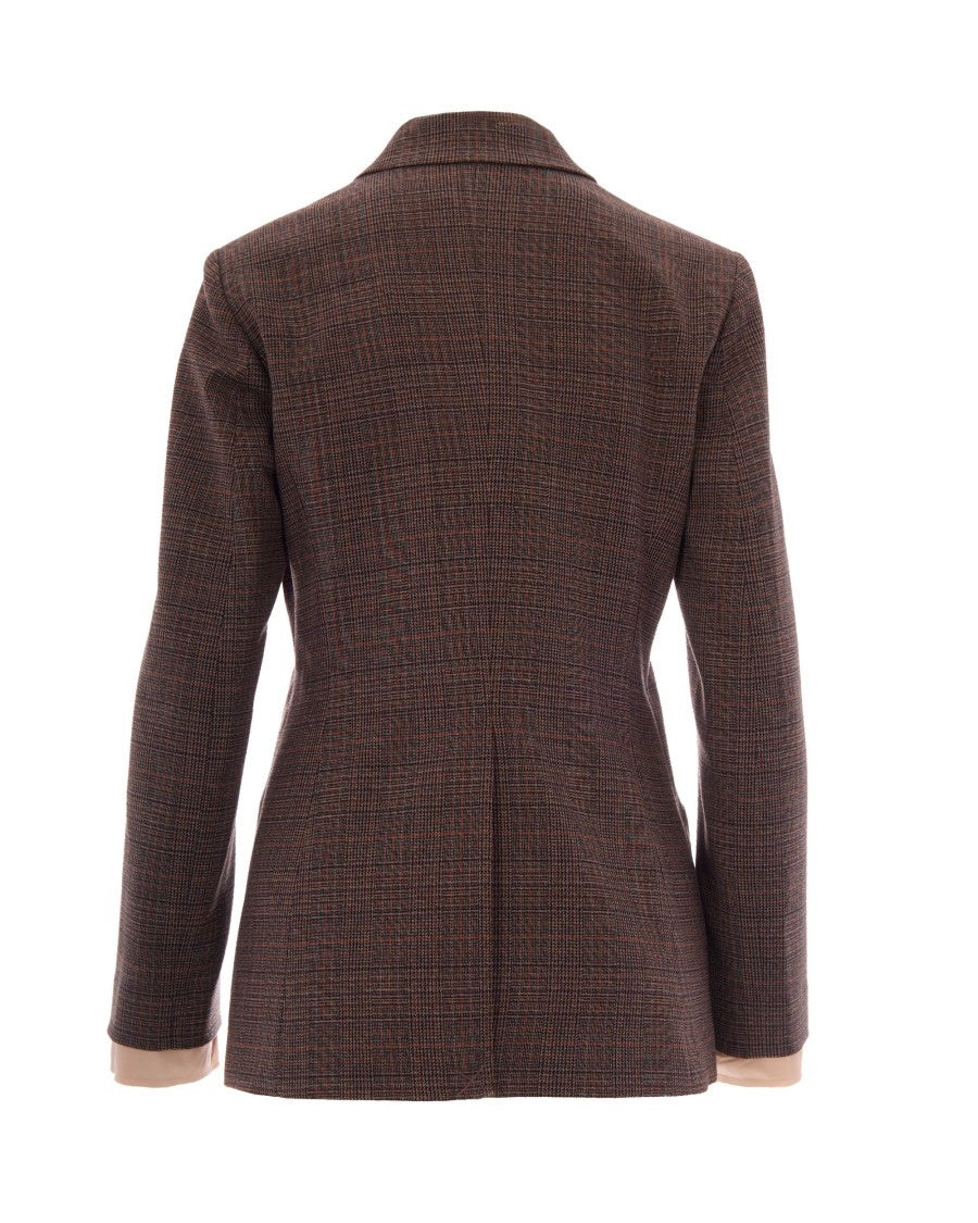 Liu Jo Double-Breasted Classic Tartan Jacket With Contrasting Cuffs