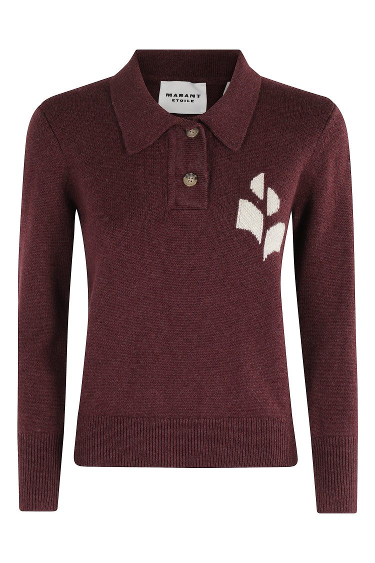 Isabel Marant Étoile Burgundy Cotton-Wool Blend Sweater With Classic Collar And Logo