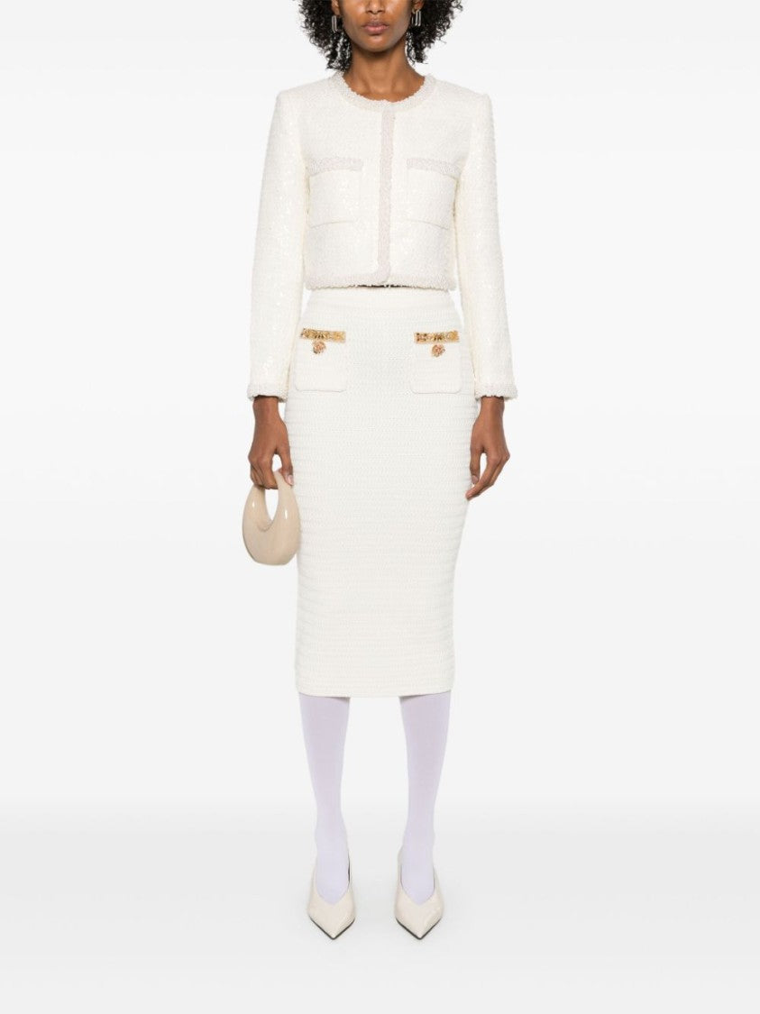 Self-Portrait Knee-Length Skirt With Textured Fabric And Gold Accents