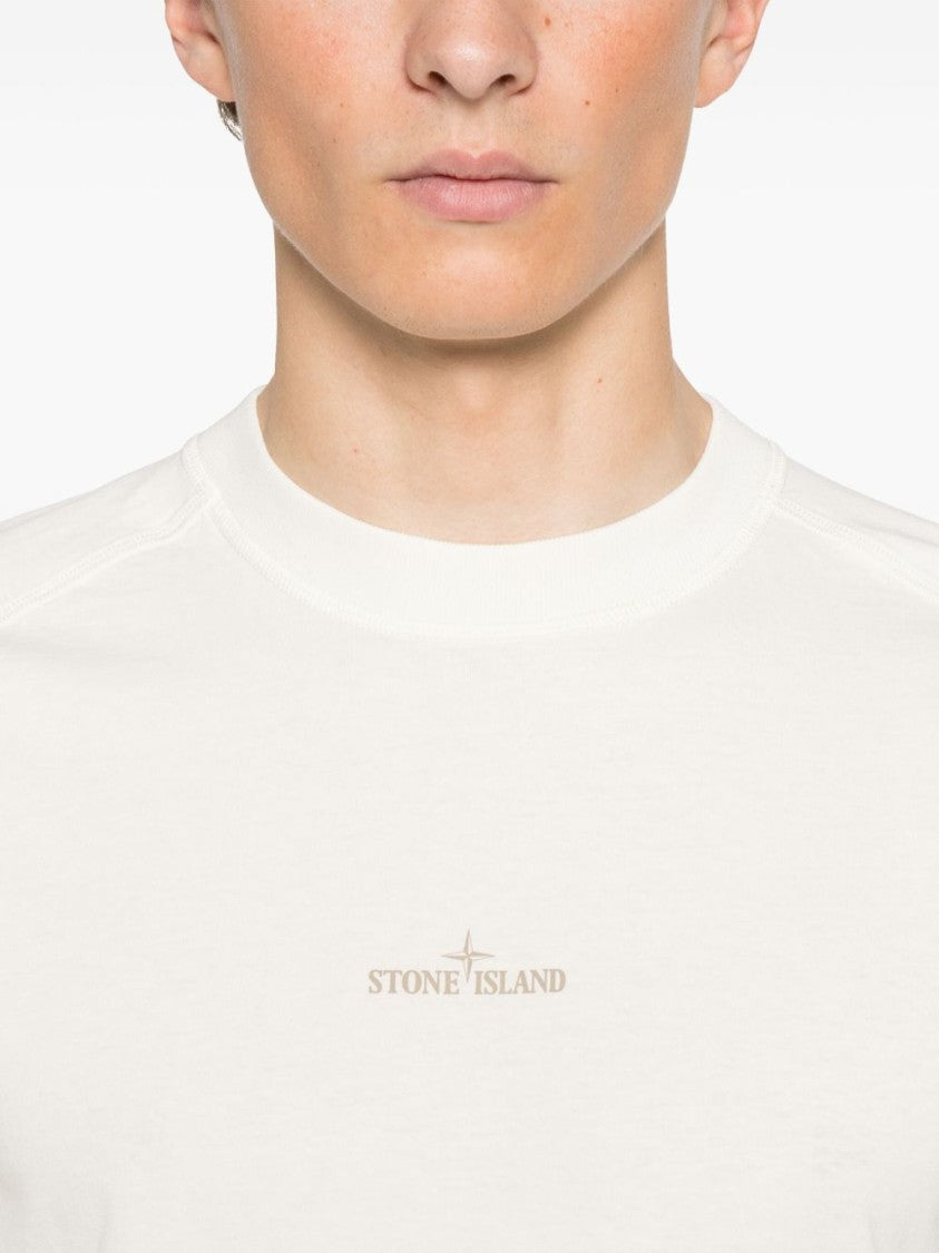 Stone Island Organic Cotton Jersey T-Shirt With Institutional Print