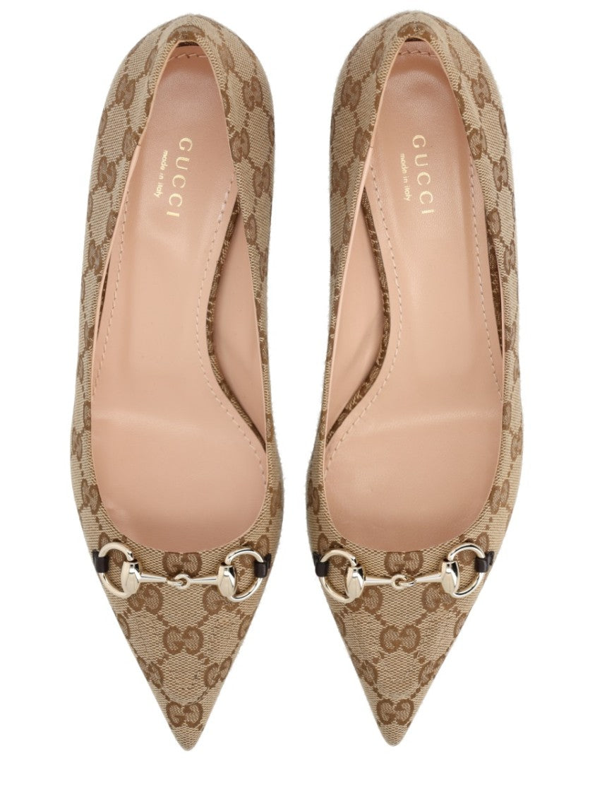 Gucci Pointed-Toe Monogram Clamp Pumps