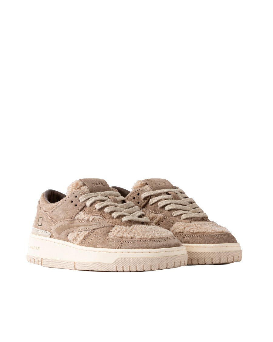 D.A.T.E Taupe Suede Beige Teddy Torneo Low-Top Sneakers