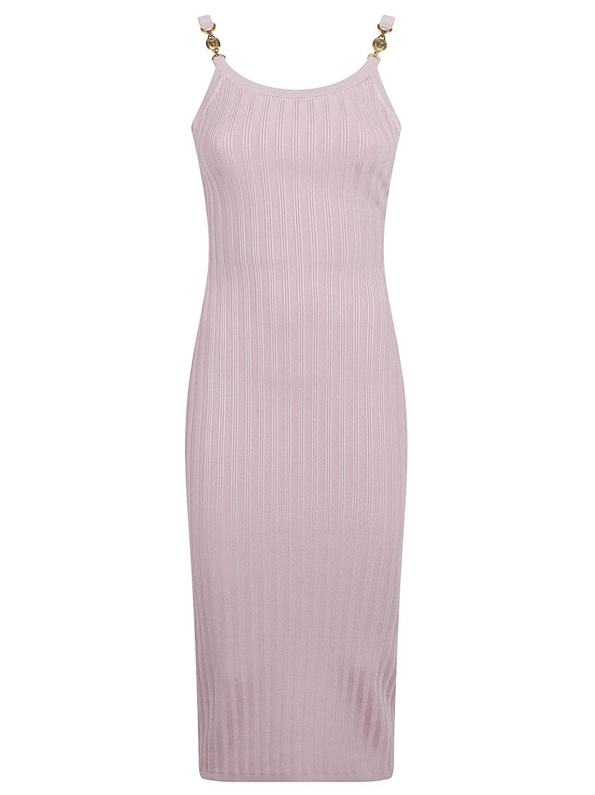 Versace Sleeveless Ribbed Knit Midi Dress With Medusa Details