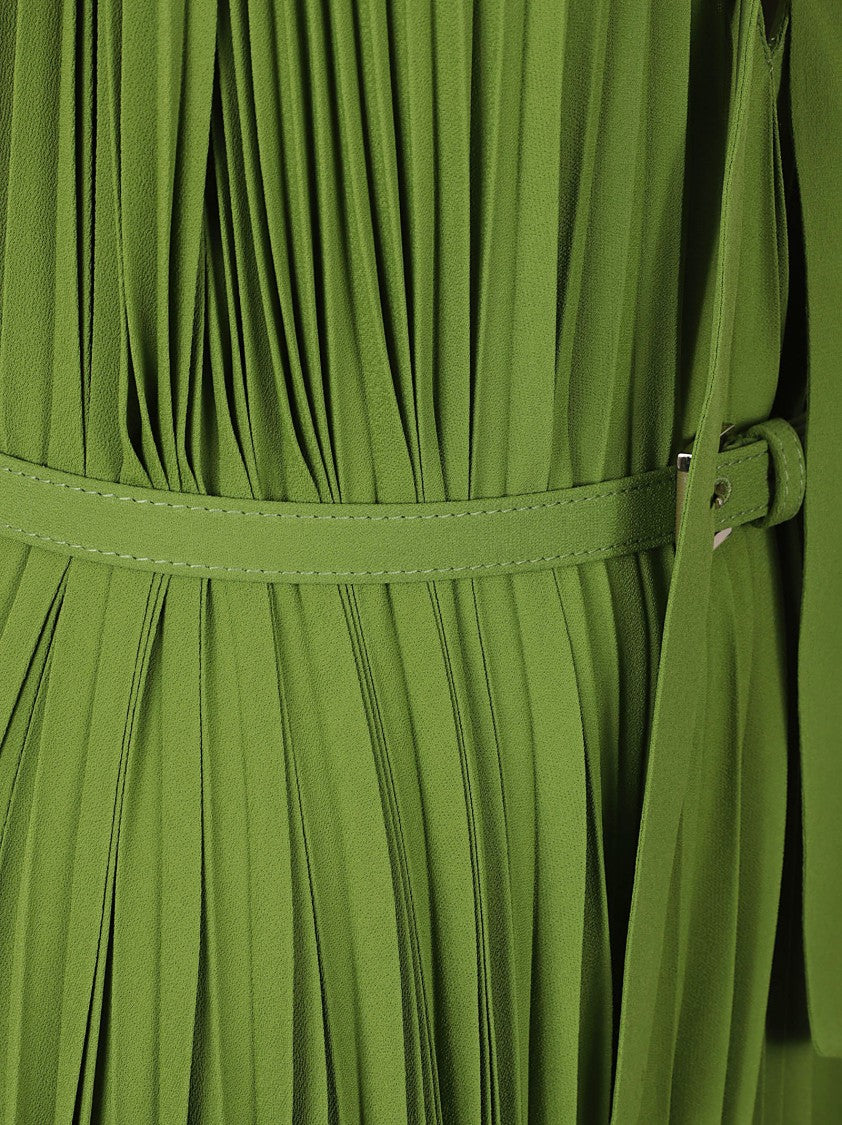 Tom Ford Pleated Midi Dress With Deep V-Neckline And Fitted Waist