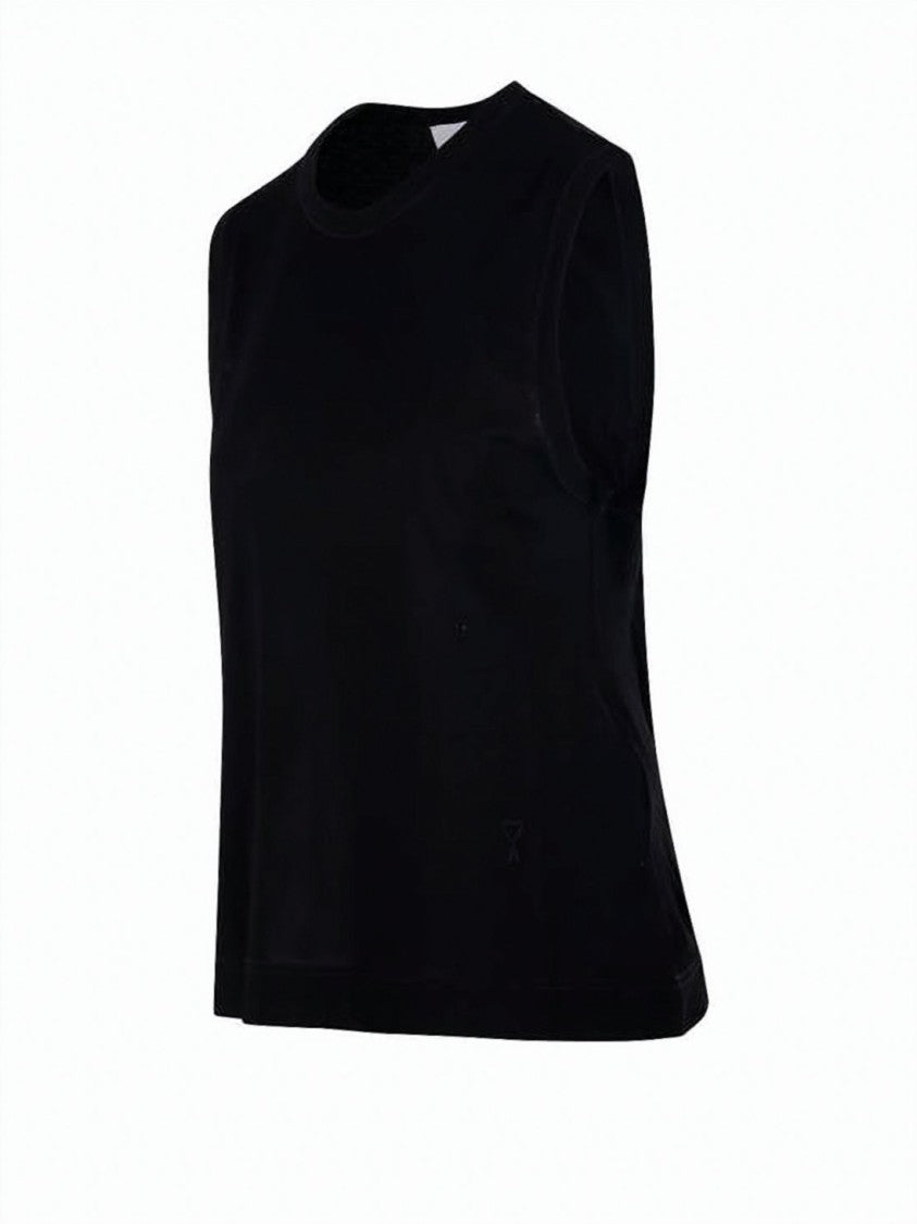Ami Paris Navy Sleeveless Round Neck Cotton Top