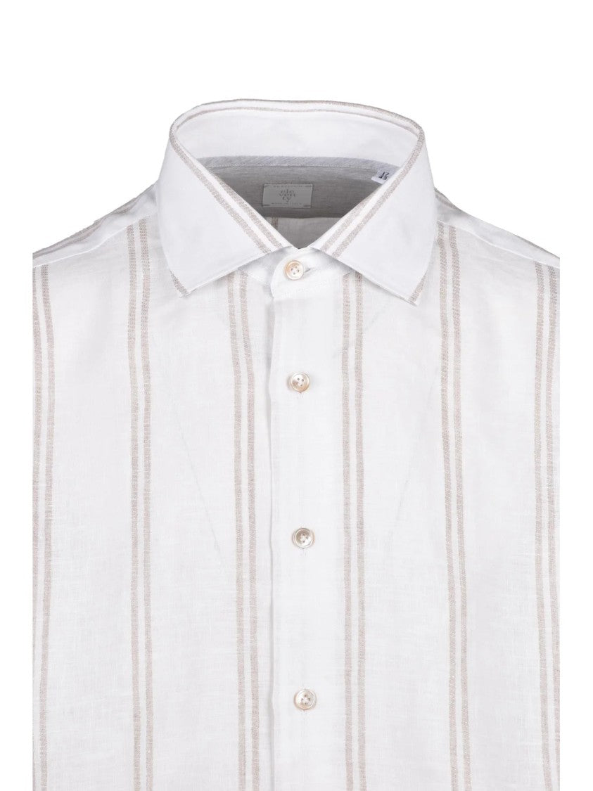 Eleventy White Beige Linen Gauzed Shirt