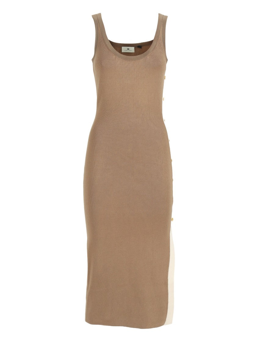Elisabetta Franchi Sleeveless Gold Button Midi Dress