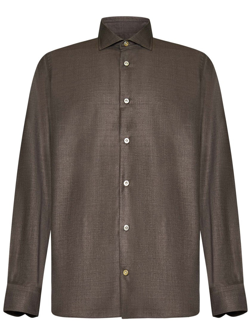Franzese Collection Mud-Colored Shirt In Loro Piana Fabric