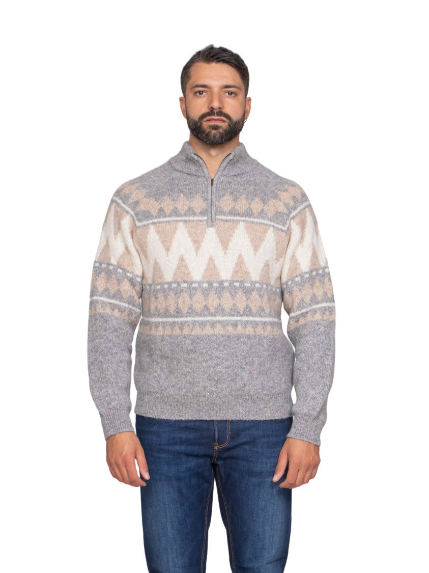 Peserico Geometric Pattern Half-Zip Pullover
