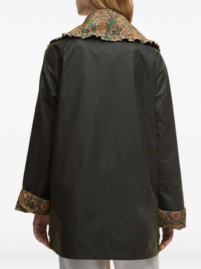 Barbour Dark Green Cotton Jacket With Patterned Collar