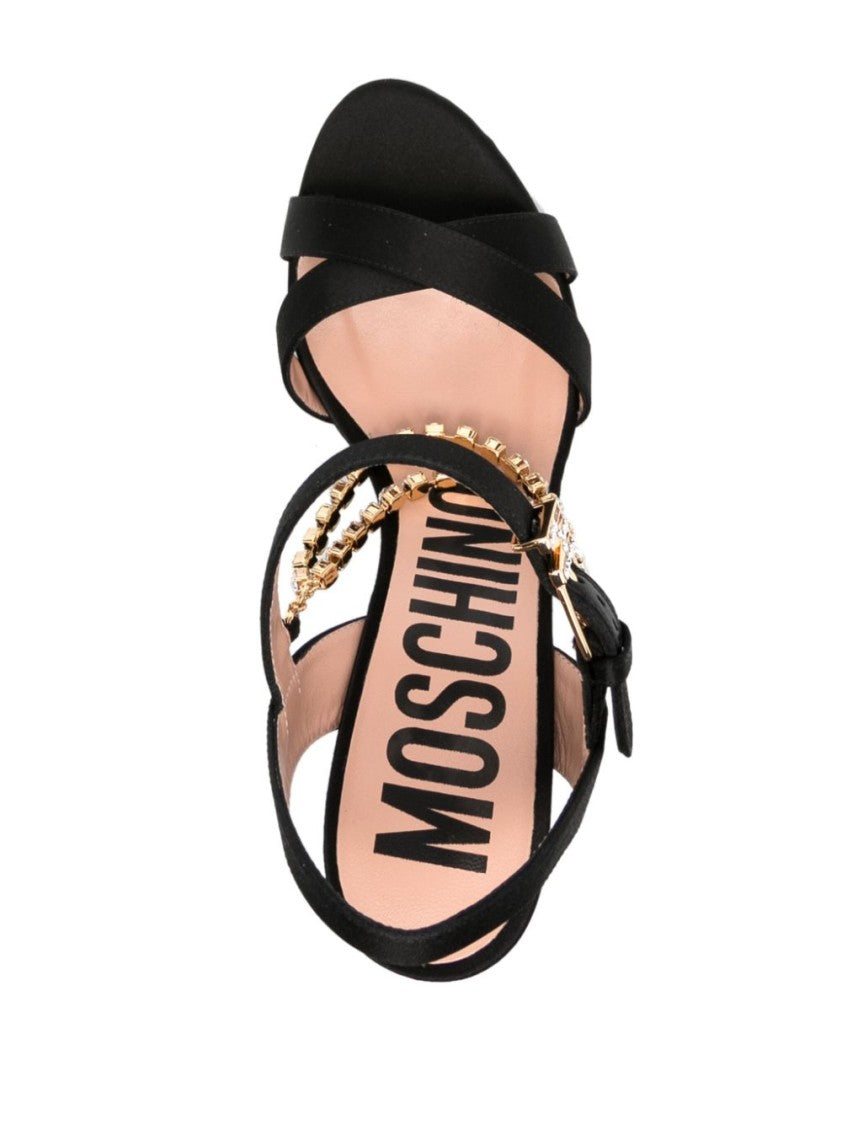 Moschino Rhinestone-Embellished High-Heeled Sandals With Crossover Straps