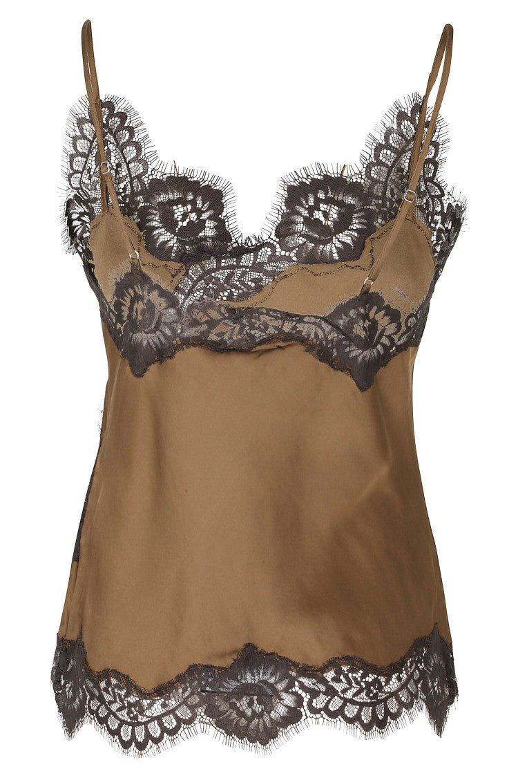 Herskind Little Tobacco V-Neck Lace Trimmed Viscose Tank Top