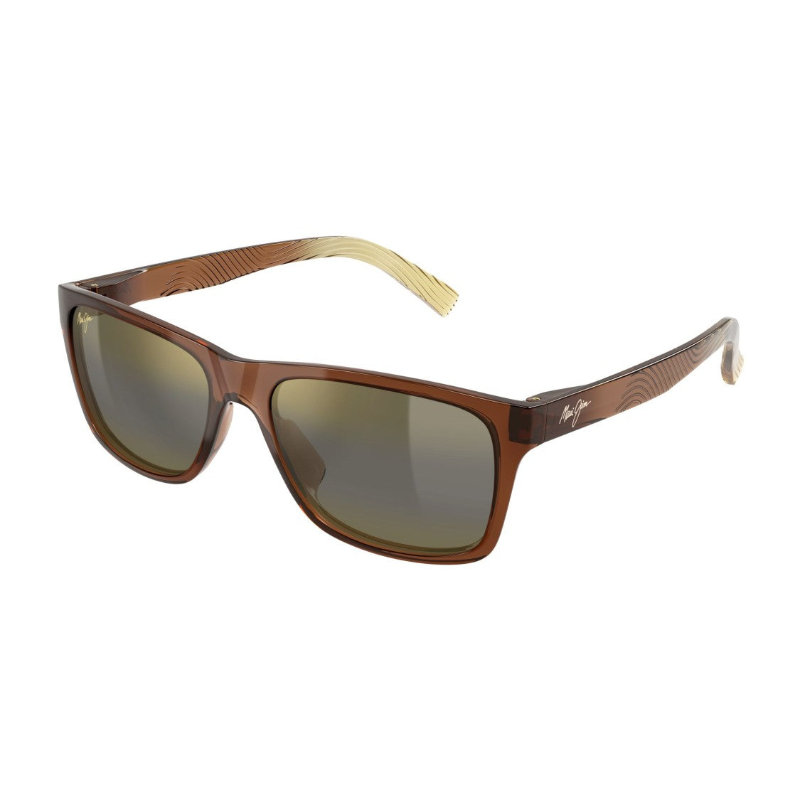 Maui Jim Kowelo Rectangular Frame Sunglasses With Glossy Brown Finish