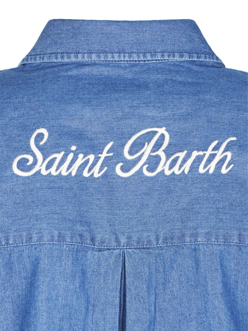 Mc2 Saint Barth Classic Button-Down Chambray Shirt With Embroidered Detail