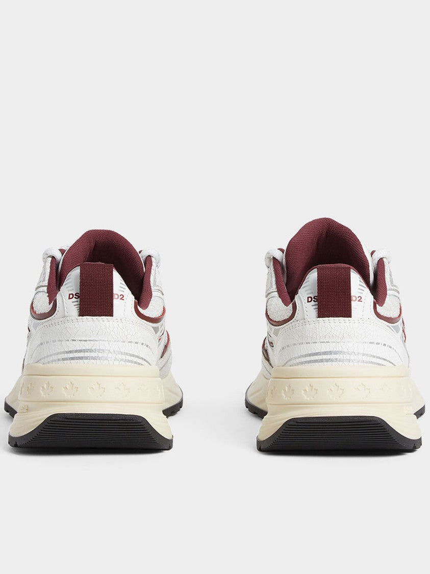 Dsquared2 White Burgundy Trimmed Maple Leaf Sneakers