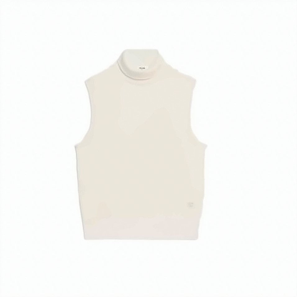 Celine Sleeveless Fine-Knit Turtleneck Top With Ribbed Hem