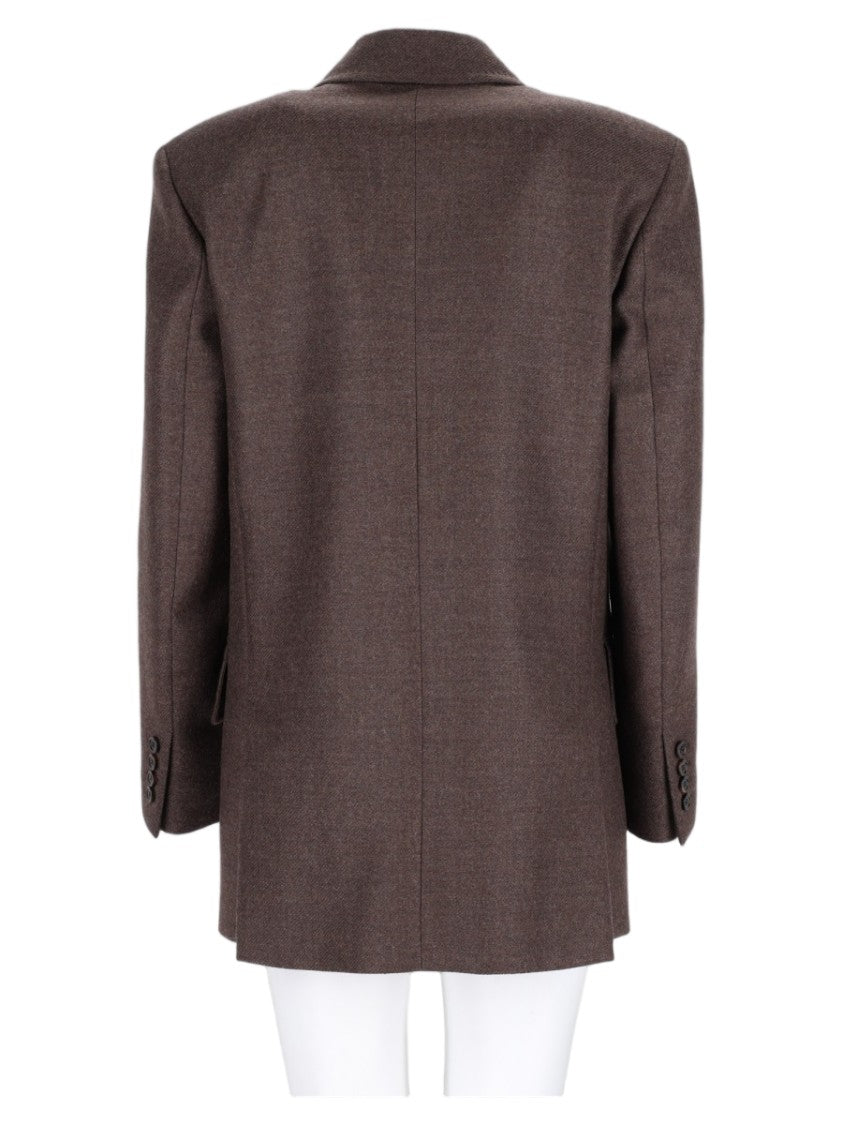 Max Mara Grey Double-Breasted Wide-Lapel Virgin Wool Blazer