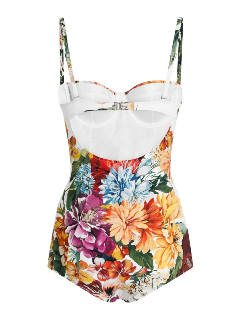 Dolce & Gabbana Flower Print Padded Balconette One Piece Swimsuit