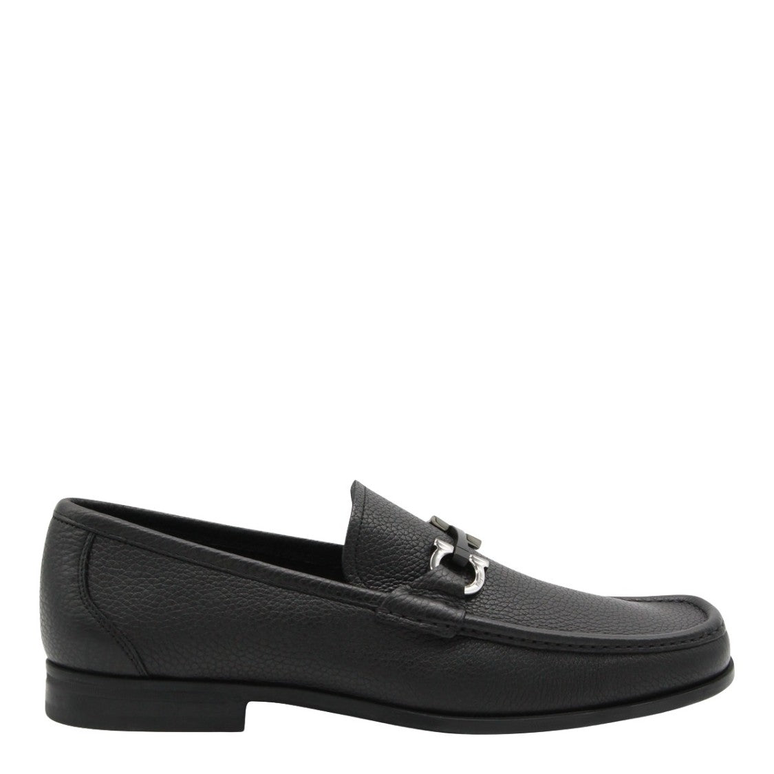 Ferragamo Textured Leather Loafers With Silver-Toned Bit Detail