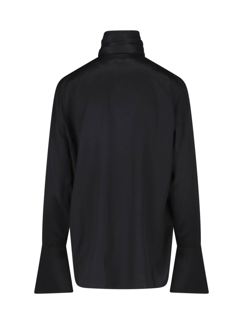 Sa Su Phi High Lavallière Collar Satin-Blend Blouse