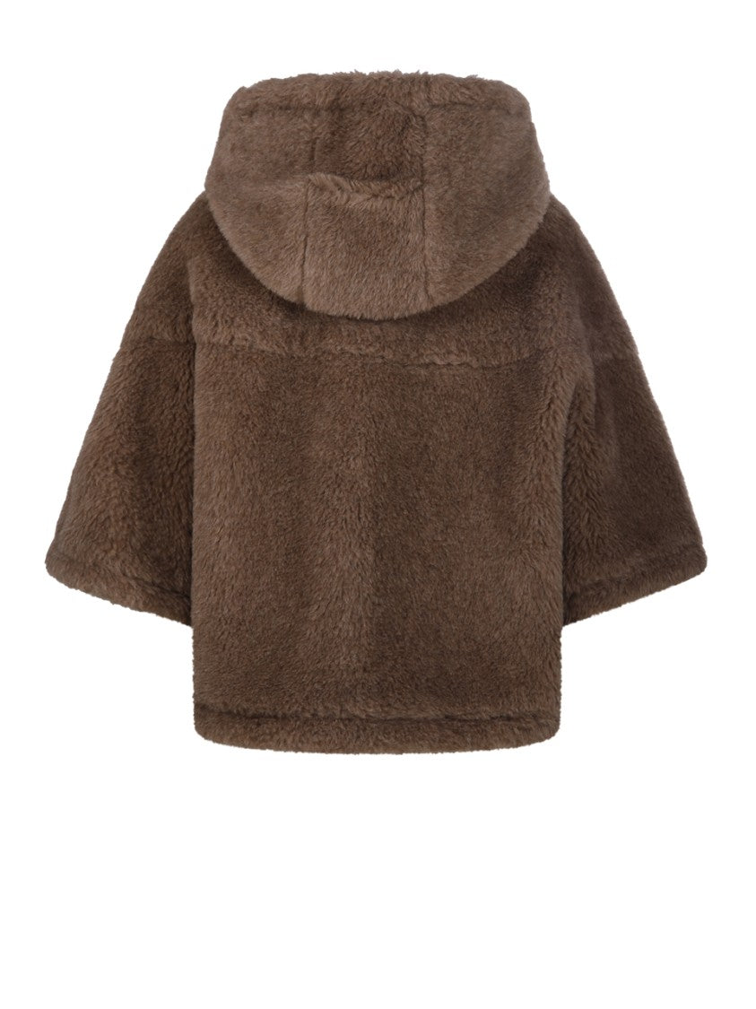 Max Mara Plush Textured Brown Alpaca-Cashmere-Silk Cape