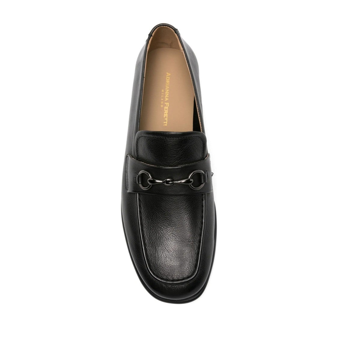 Adrianna Feretti Black Polished Decorative Metal Leather Loafers